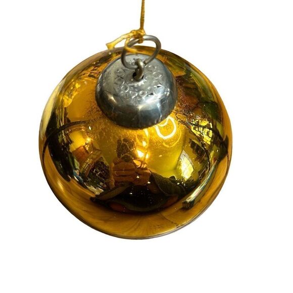 Vintage Kugel 3.9" Golden Round Christmas Ornament Germany Original Collectible - Picture 6 of 6